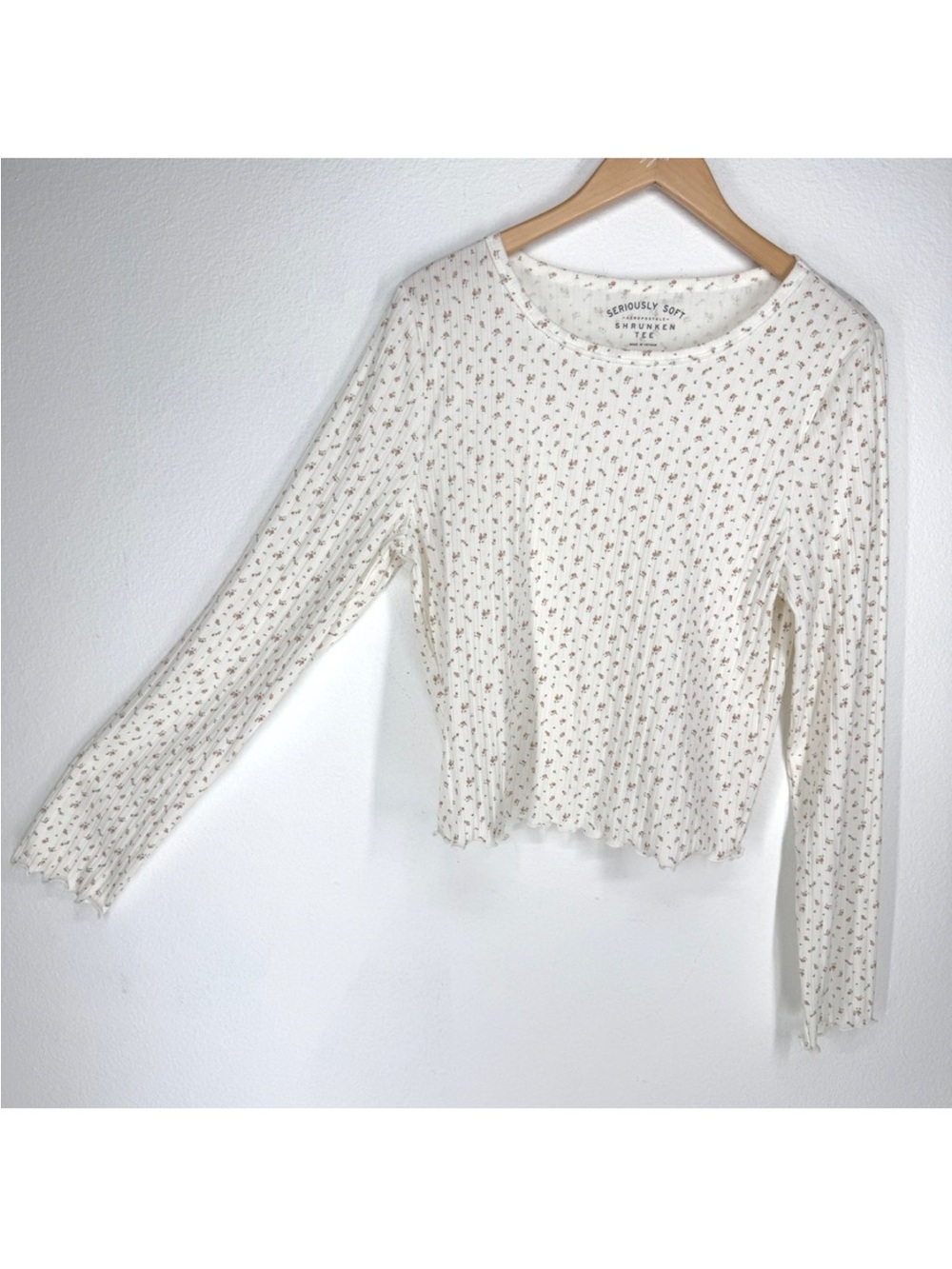 Aeropostale Ribbed Ditsy Floral Pointelle Long Sleeve Top Fairy Coquette